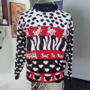 Quirky Vintage Sweater With Cats And Dogs, Sz M/L